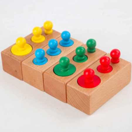 Set Montessori din Lemn cu Cilindri Colorați și 4 Suporturi [4]