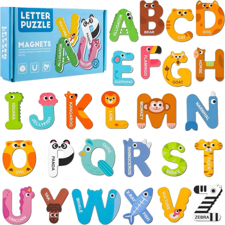 3 ani + - Set 26 Litere Magnetice cu Animale – Alfabetul A–Z