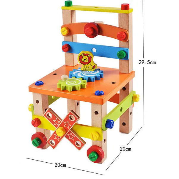Banc de Lucru din Lemn cu Scăunel de Asamblat și Unelte, Set STEM 49 Piese, Joc Educativ de Construcție și Motricitate, 3+ ani [7]