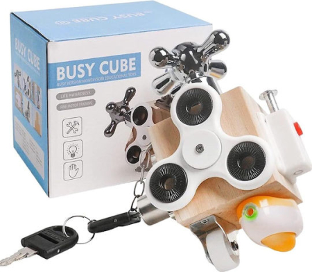 Busy Cube Montessori din Lemn cu 6 Activități Interactive [9]