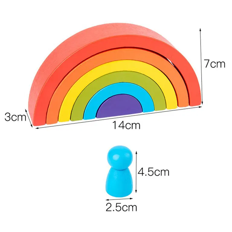 Jucărie Montessori Curcubeu din Lemn cu 6 Semicercuri și 6 Pioni Rainbow, Joc de Construcție și Stivuire, 3+ ani [11]