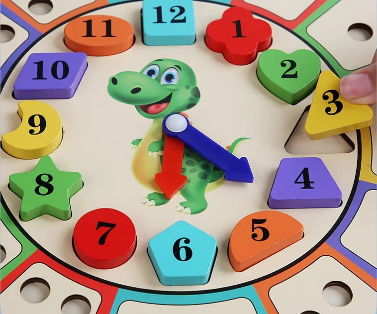 Joc Educativ Montessori Ceas Dinozaur din Lemn cu Sortare și Pensetă [1]