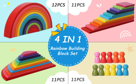 Set Montessori Rainbow 4 în 1 din Lemn – 45 Piese [7]