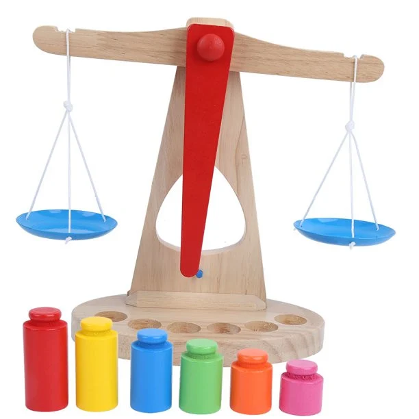 Balanță Montessori din Lemn cu Greutăți Colorate pentru Copii [7]