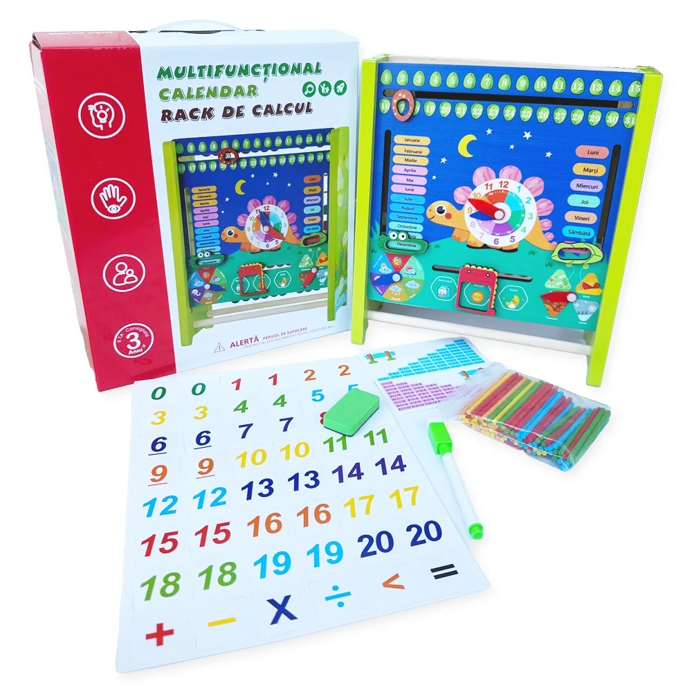 Calendar Educațional Montessori din Lemn cu Ceas și Anotimpuri în Limba Română [8]