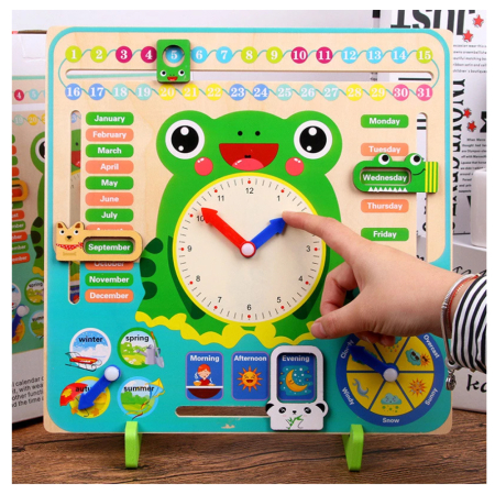 Calendar Montessori din Lemn cu Ceas Vreme Anotimpuri și Zilele Săptămânii (1) [1]