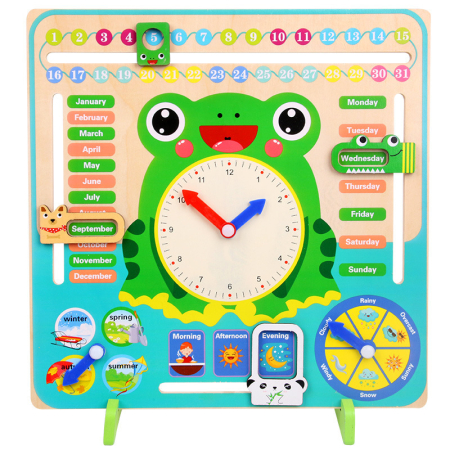 Tabla educativa - Calendar Montessori din Lemn cu Ceas Vreme Anotimpuri și Zilele Săptămânii (1)