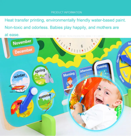 Calendar Montessori din Lemn cu Ceas Vreme Anotimpuri și Zilele Săptămânii (1) [10]
