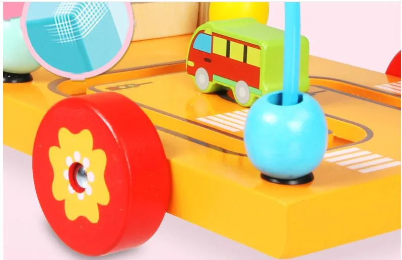 Camion educativ multifuncțional din lemn cu abac, labirint, sortator de forme și jocuri matematice [13]