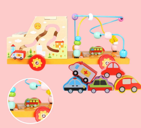 Camion educativ multifuncțional din lemn cu abac, labirint, sortator de forme și jocuri matematice [5]