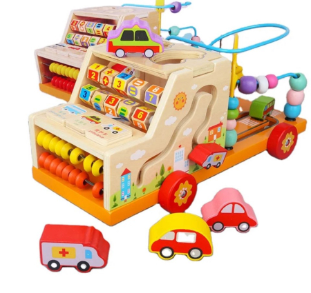 Camion educativ multifuncțional din lemn cu abac, labirint, sortator de forme și jocuri matematice [10]