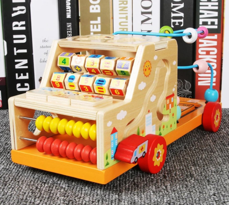 Camion educativ multifuncțional din lemn cu abac, labirint, sortator de forme și jocuri matematice [7]