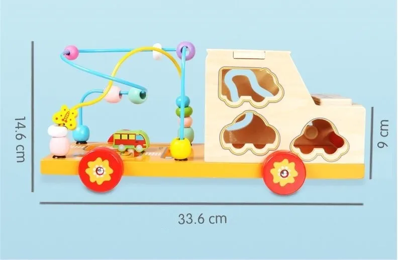 Camion educativ multifuncțional din lemn cu abac, labirint, sortator de forme și jocuri matematice [17]