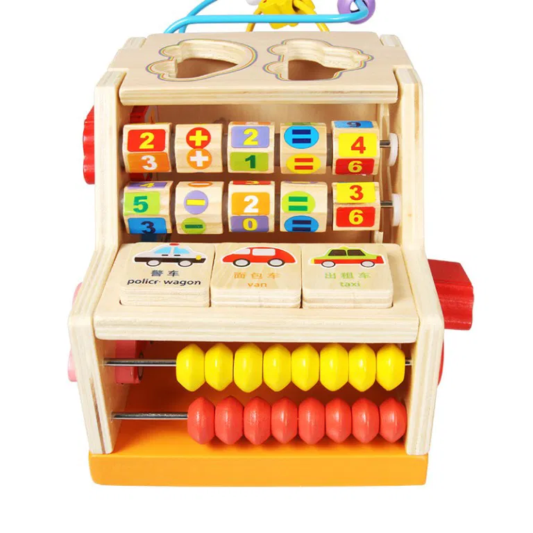 Camion educativ multifuncțional din lemn cu abac, labirint, sortator de forme și jocuri matematice [1]
