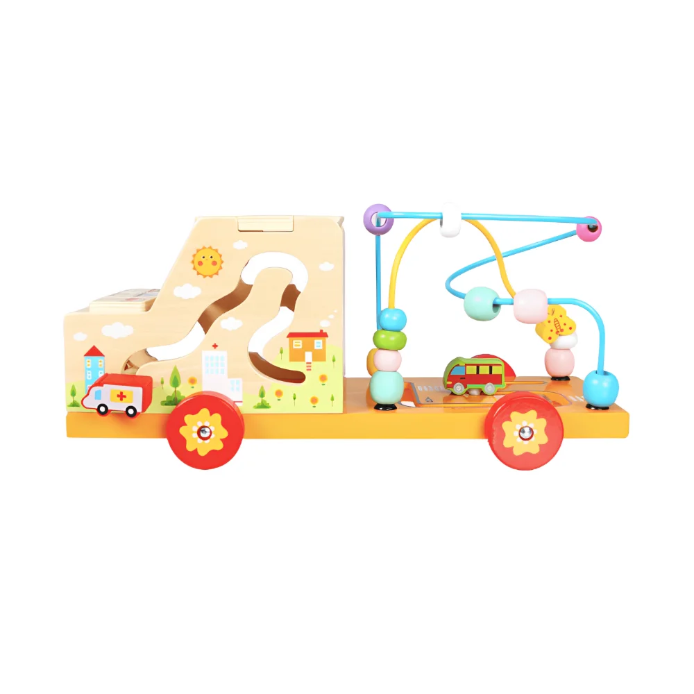 Camion educativ multifuncțional din lemn cu abac, labirint, sortator de forme și jocuri matematice [6]