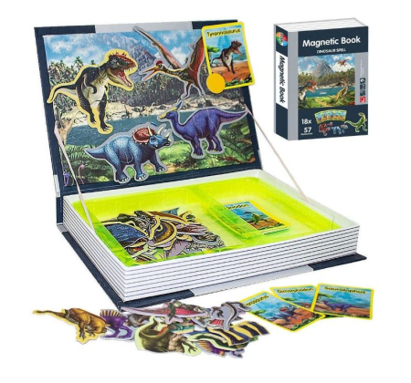 Cărți educative copii - Carte Magnetică cu Dinozauri Puzzle Educativ pentru Copii 3+ Ani