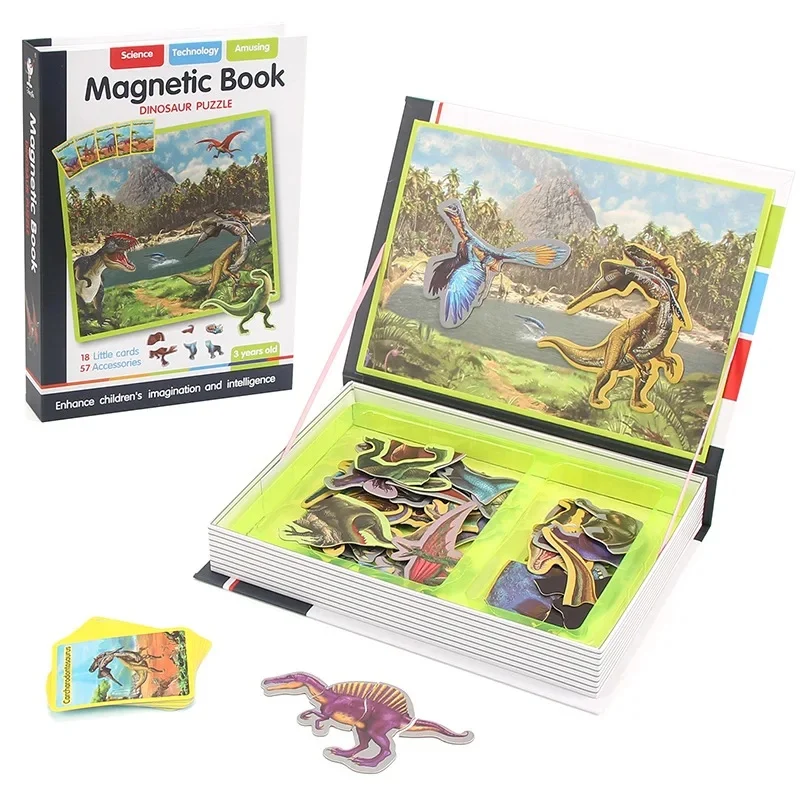 Carte Magnetică cu Dinozauri Puzzle Educativ pentru Copii 3+ Ani [6]