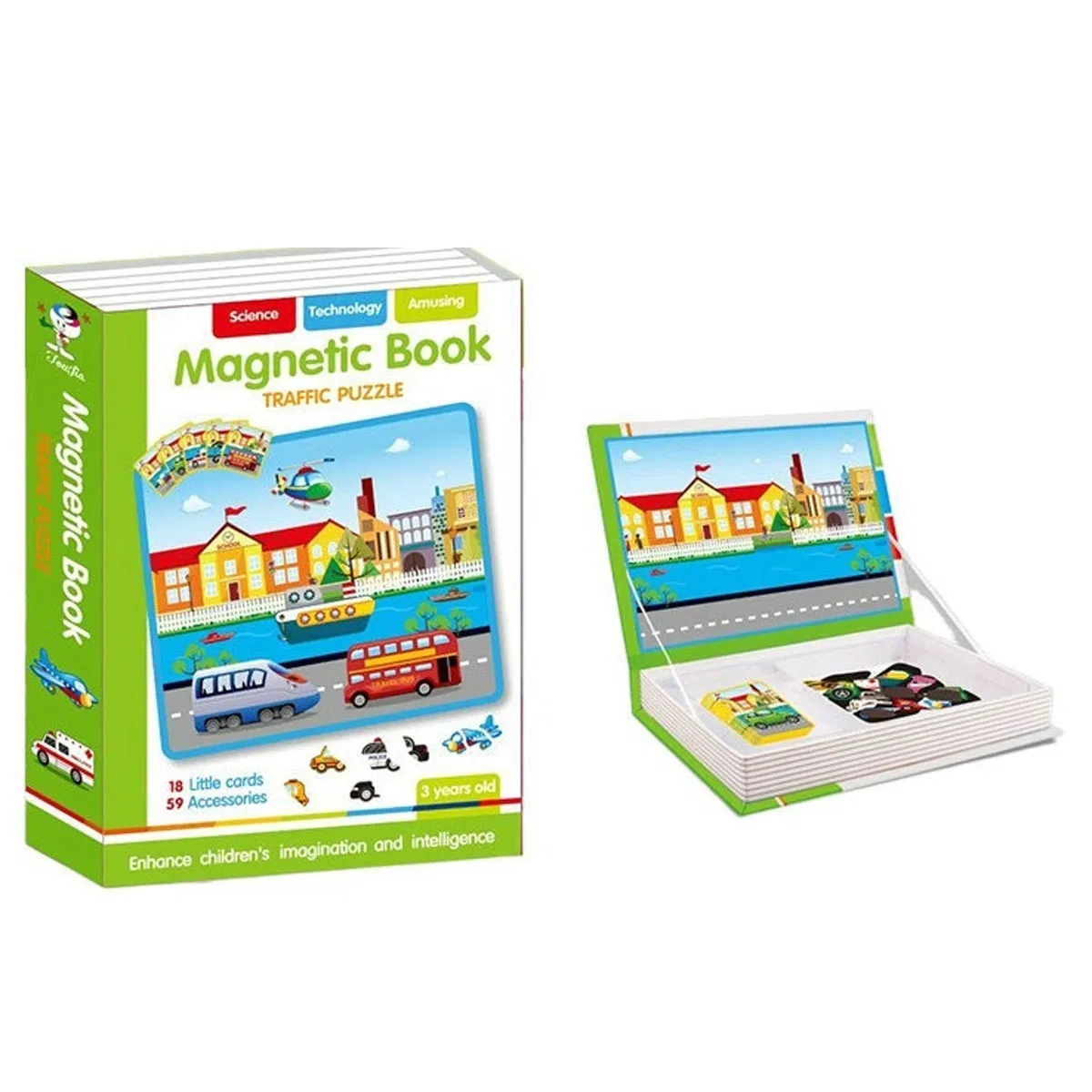 Carte Magnetică Traffic Puzzle cu Mașini și Vehicule pentru Copii [6]