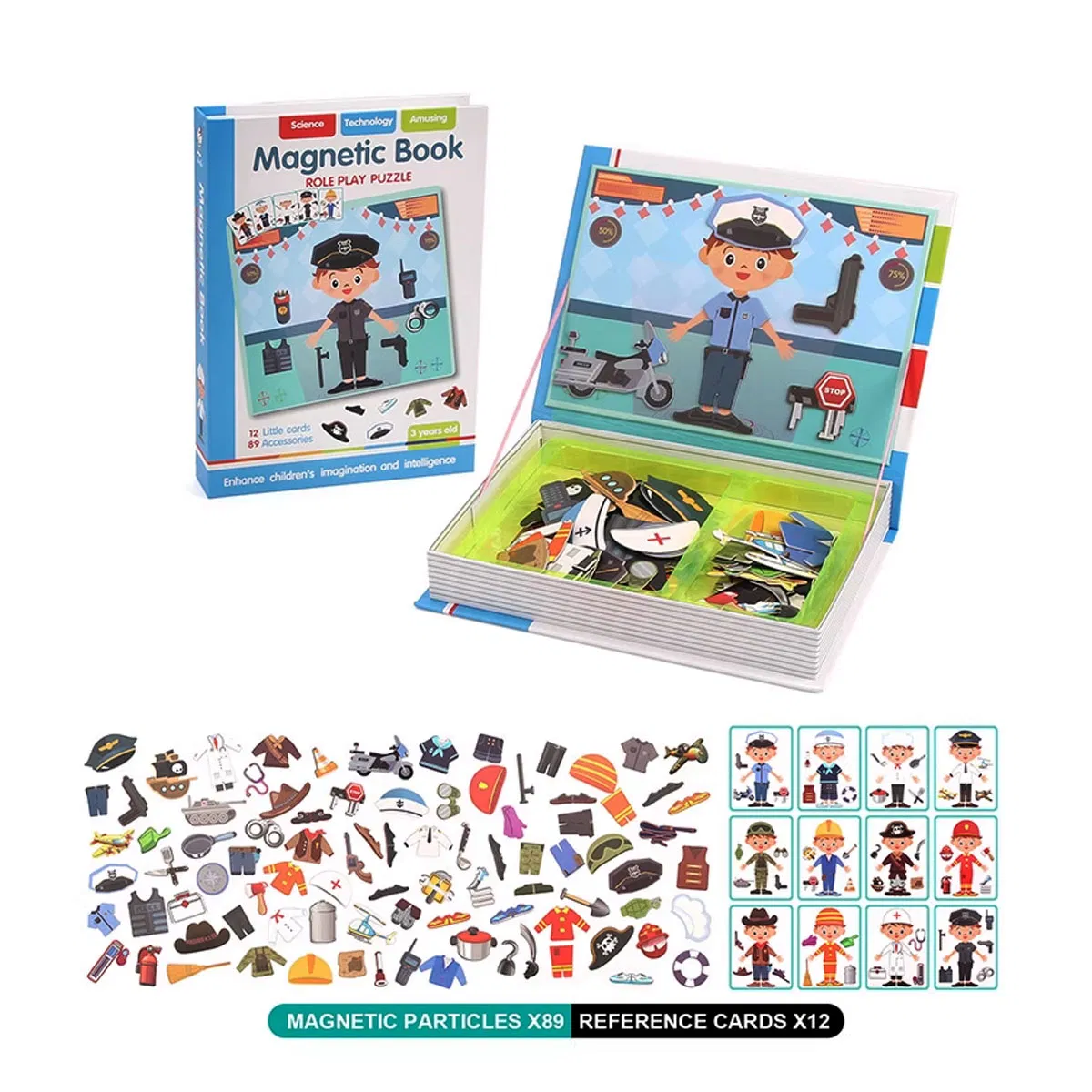 Carte Magnetică Puzzle Meserii Polițist cu 89 Accesorii pentru Copii [3]
