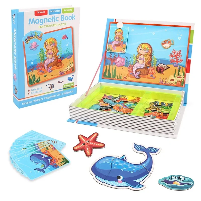 Cărți educative copii - Carte Magnetică Puzzle Lumea Oceanelor cu Animale Marine pentru Copii