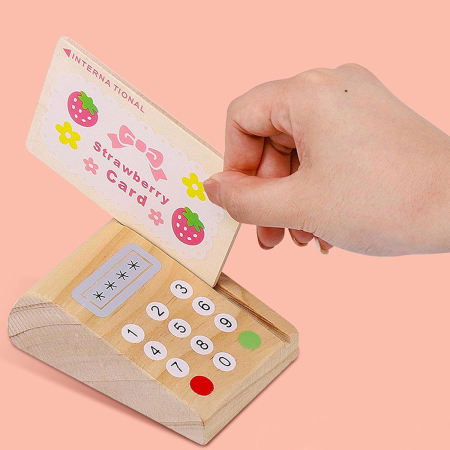 Casă de Marcat din Lemn pentru Copii cu Bani, Card, Terminal de Plată și Rolă de Hârtie, Joc de Rol Magazin, 3+ Ani [6]
