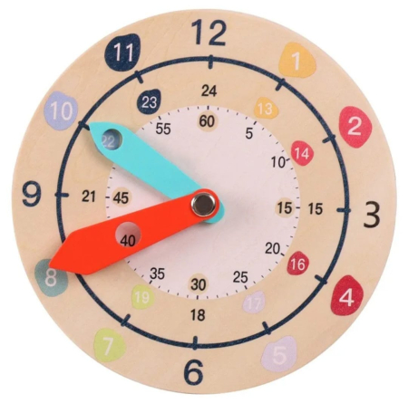 Jocuri Interactive - Ceas Educativ Montessori din Lemn pentru Învățarea Orei și Minutelor