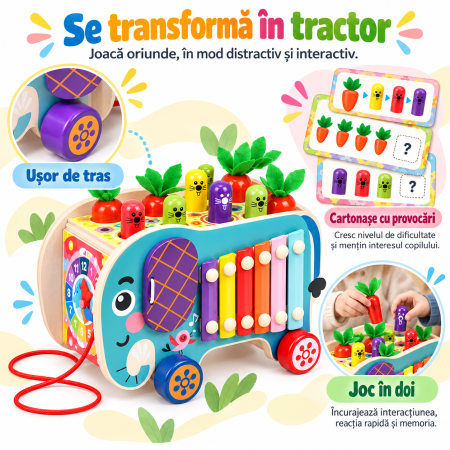 Jucărie Montessori Multifuncțională din Lemn cu Pescuit Magnetic, Ciocănel și Xilofon, Centru de Activități pentru Copii [5]