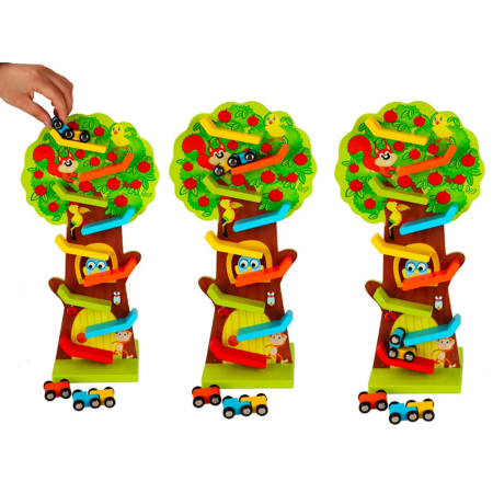 Circuit Montessori din Lemn în Formă de Copac cu Mașinuțe și Rampe Colorate [4]
