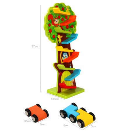 Circuit Montessori din Lemn în Formă de Copac cu Mașinuțe și Rampe Colorate [5]