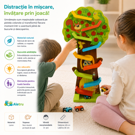 Circuit Montessori din Lemn în Formă de Copac cu Mașinuțe și Rampe Colorate [2]