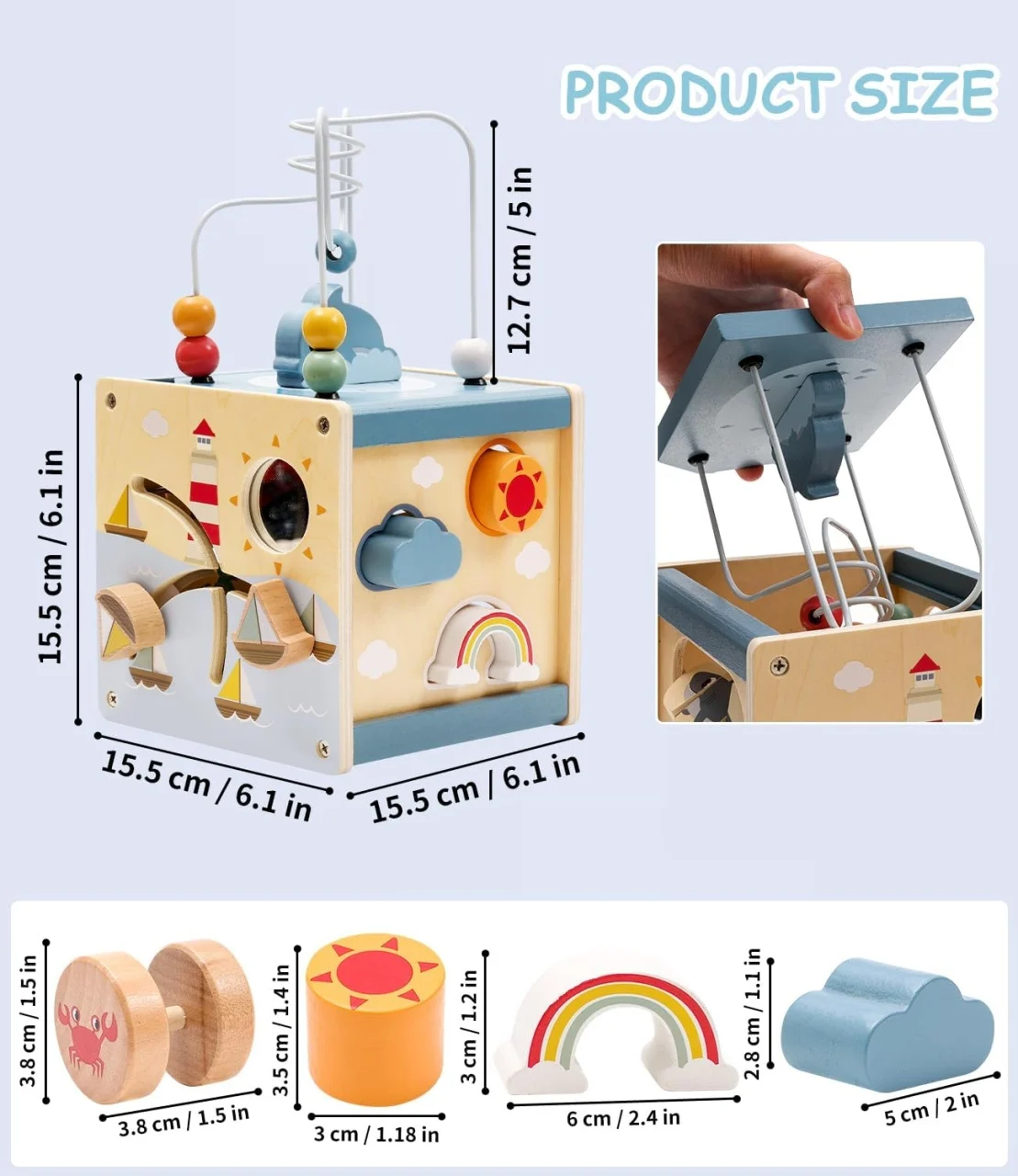 Cub Montessori din Lemn 6 în 1 cu Activități și Tematică Ocean [4]