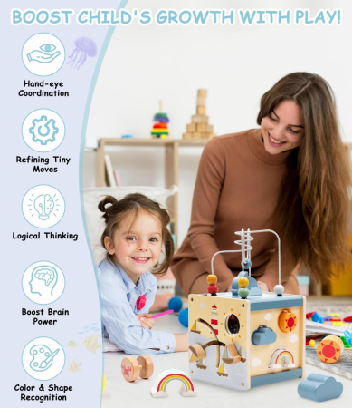 Cub Montessori din Lemn 6 în 1 cu Activități și Tematică Ocean [17]