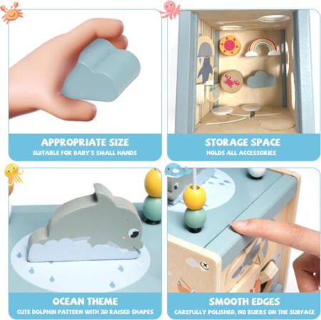 Cub Montessori din Lemn 6 în 1 cu Activități și Tematică Ocean [19]