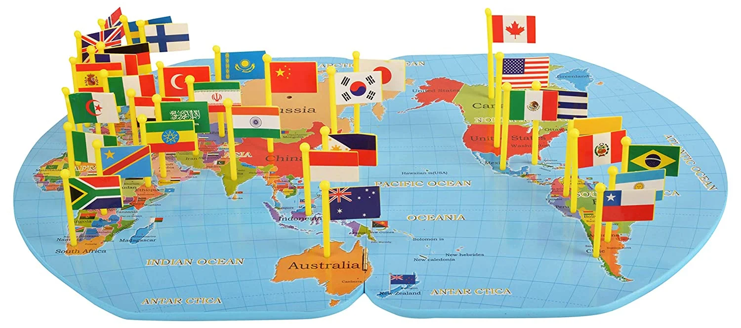Harta Lumii cu Steaguri 3D, Puzzle Educativ de Geografie, 36 Țări, Joc Montessori din Lemn, 3 ani+ (4) [7]