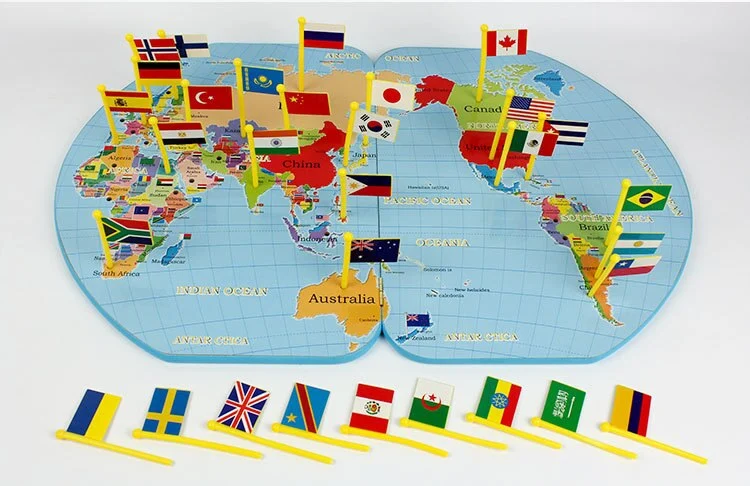 Harta Lumii cu Steaguri 3D, Puzzle Educativ de Geografie, 36 Țări, Joc Montessori din Lemn, 3 ani+ (4) [20]
