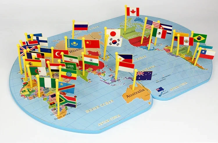 Harta Lumii cu Steaguri 3D, Puzzle Educativ de Geografie, 36 Țări, Joc Montessori din Lemn, 3 ani+ (4) [6]