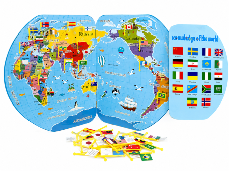 Harta Lumii cu Steaguri 3D, Puzzle Educativ de Geografie, 36 Țări, Joc Montessori din Lemn, 3 ani+ (4) [5]
