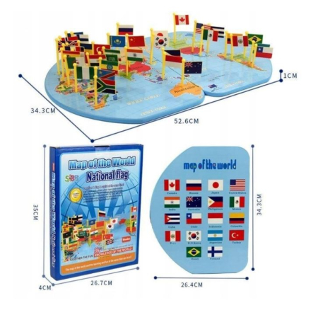 Harta Lumii cu Steaguri 3D, Puzzle Educativ de Geografie, 36 Țări, Joc Montessori din Lemn, 3 ani+ (4) [12]