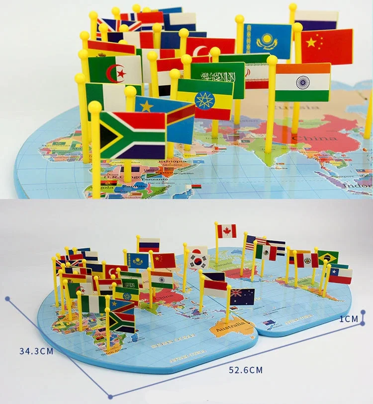 Harta Lumii cu Steaguri 3D, Puzzle Educativ de Geografie, 36 Țări, Joc Montessori din Lemn, 3 ani+ (4) [23]