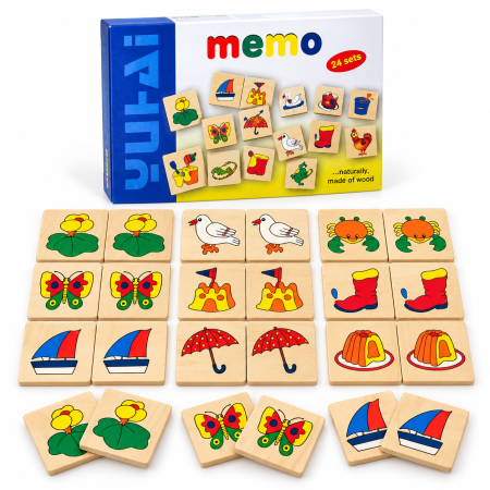 Jocuri Memorie si Asociere - Joc Educativ Memo din Lemn, 24 Piese Ilustrate, Joc de Memorie și Asociere pentru Copii, 4+ Ani