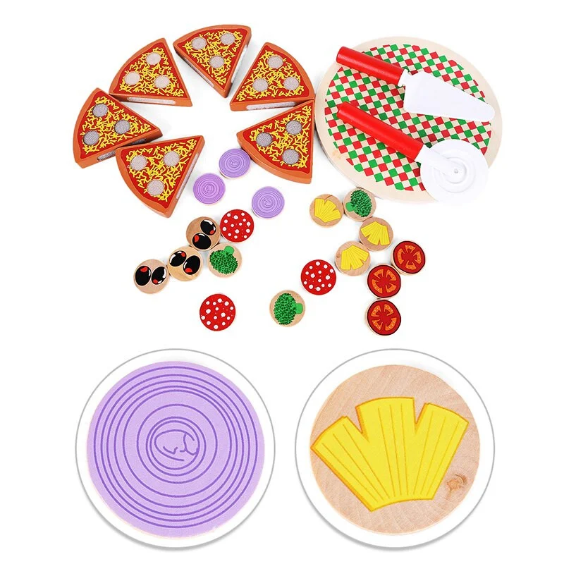 Pizza din Lemn cu Felii și Ingrediente Detașabile – Joc de Rol pentru Micii Bucătari [3]