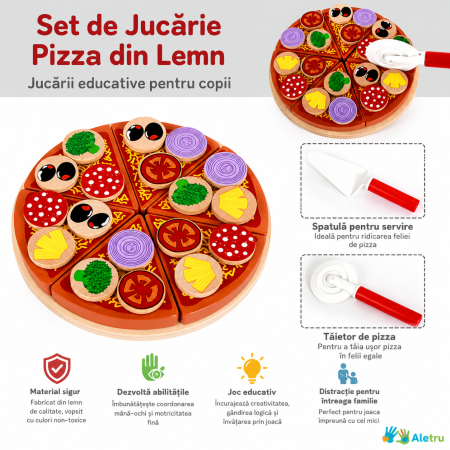 Pizza din Lemn cu Felii și Ingrediente Detașabile – Joc de Rol pentru Micii Bucătari [2]
