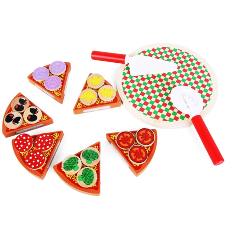 Pizza din Lemn cu Felii și Ingrediente Detașabile – Joc de Rol pentru Micii Bucătari [8]