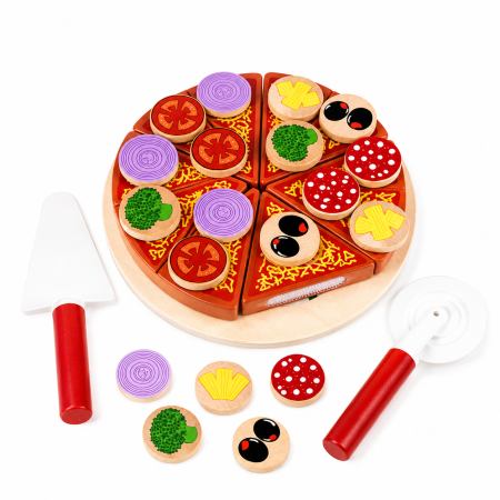 Pizza din Lemn cu Felii și Ingrediente Detașabile – Joc de Rol pentru Micii Bucătari [9]