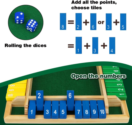 Joc din Lemn Shut the Box cu Zaruri pentru 2-4 Jucători [13]