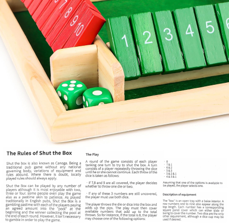 Joc din Lemn Shut the Box cu Zaruri pentru 2-4 Jucători [6]