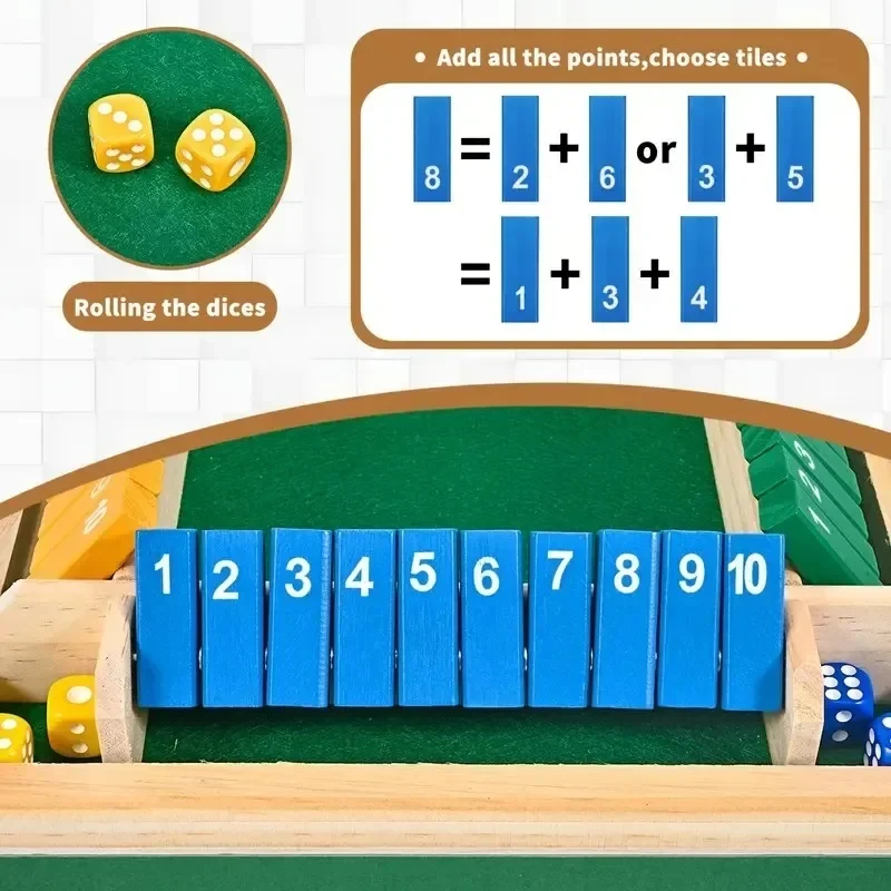 Joc din Lemn Shut the Box cu Zaruri pentru 2-4 Jucători [9]