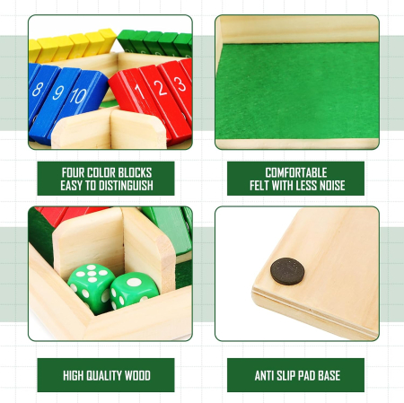 Joc din Lemn Shut the Box cu Zaruri pentru 2-4 Jucători [8]