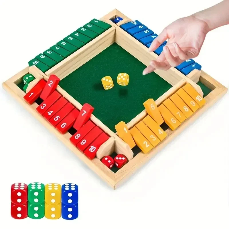 6 ani + - Joc din Lemn Shut the Box cu Zaruri pentru 2-4 Jucători