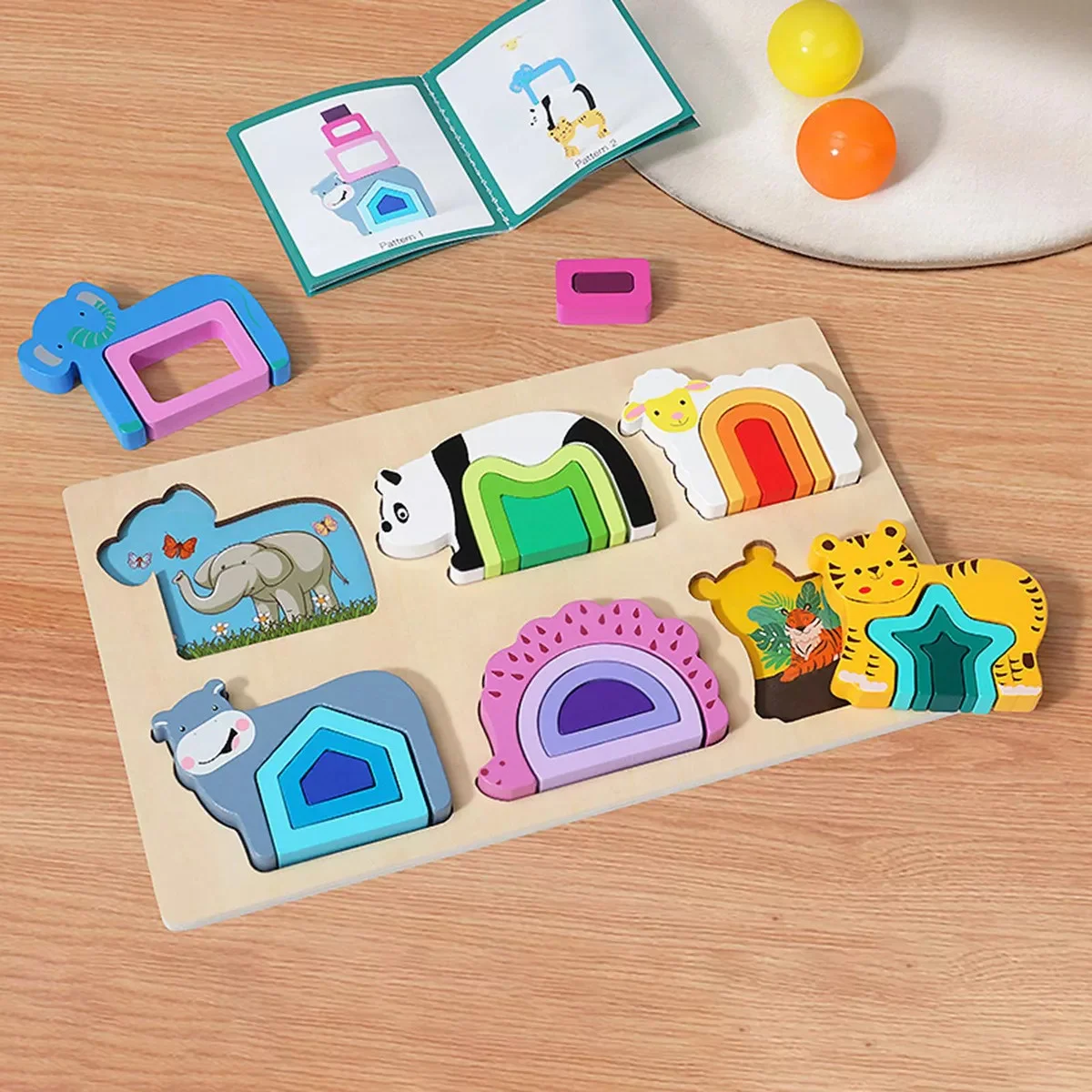 Joc de Stivuire 2 în 1 și Puzzle din Lemn cu Animăluțe – 24 Piese [8]